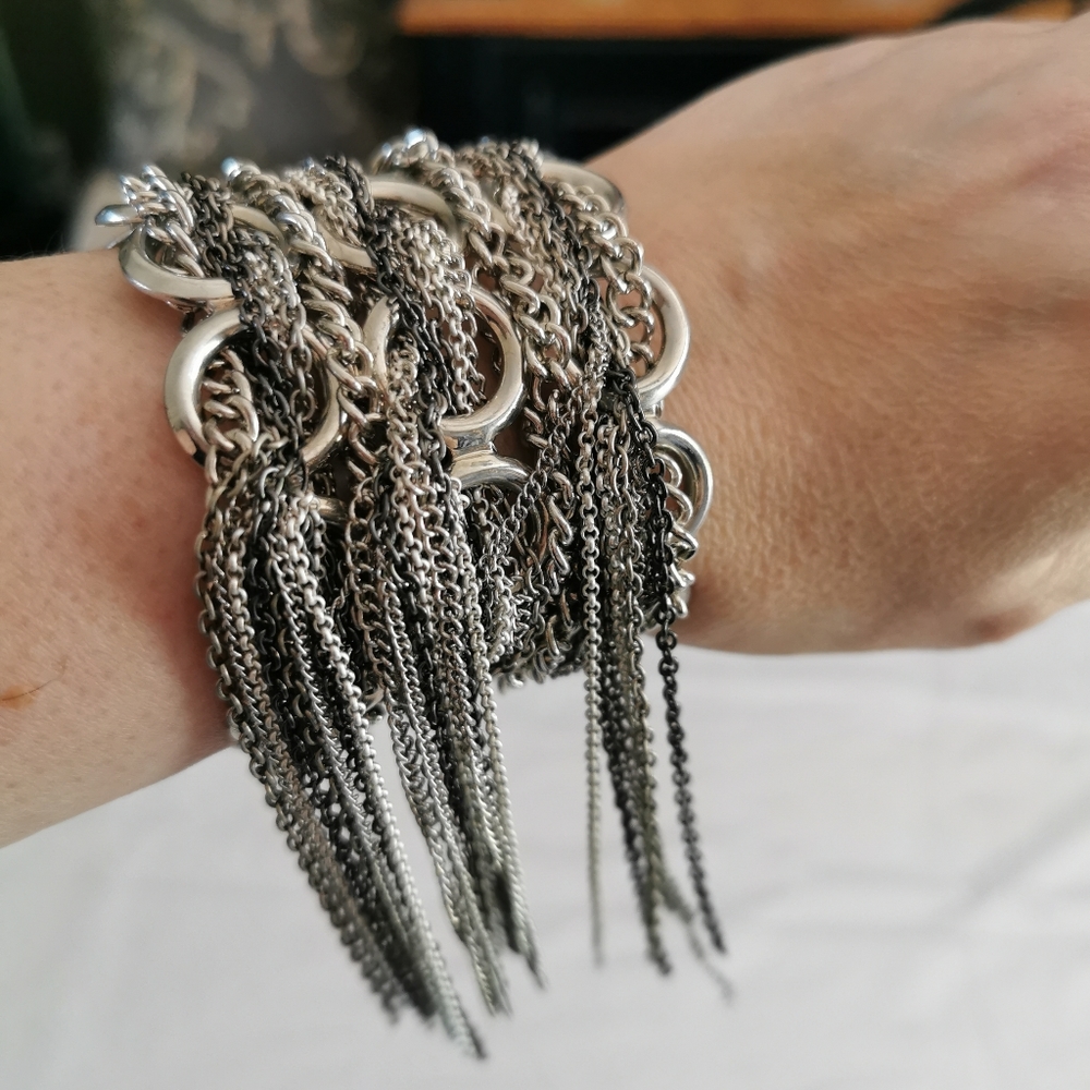 Silver Toned Chain Cuff Bracelet